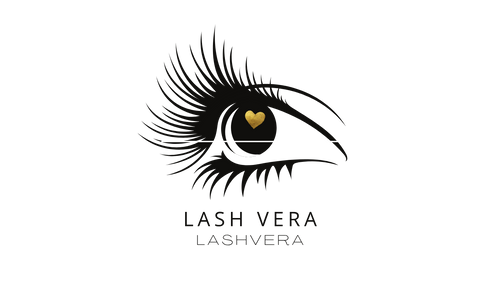 Logo of Lash Vera with an eye and false eyelashes on a white background